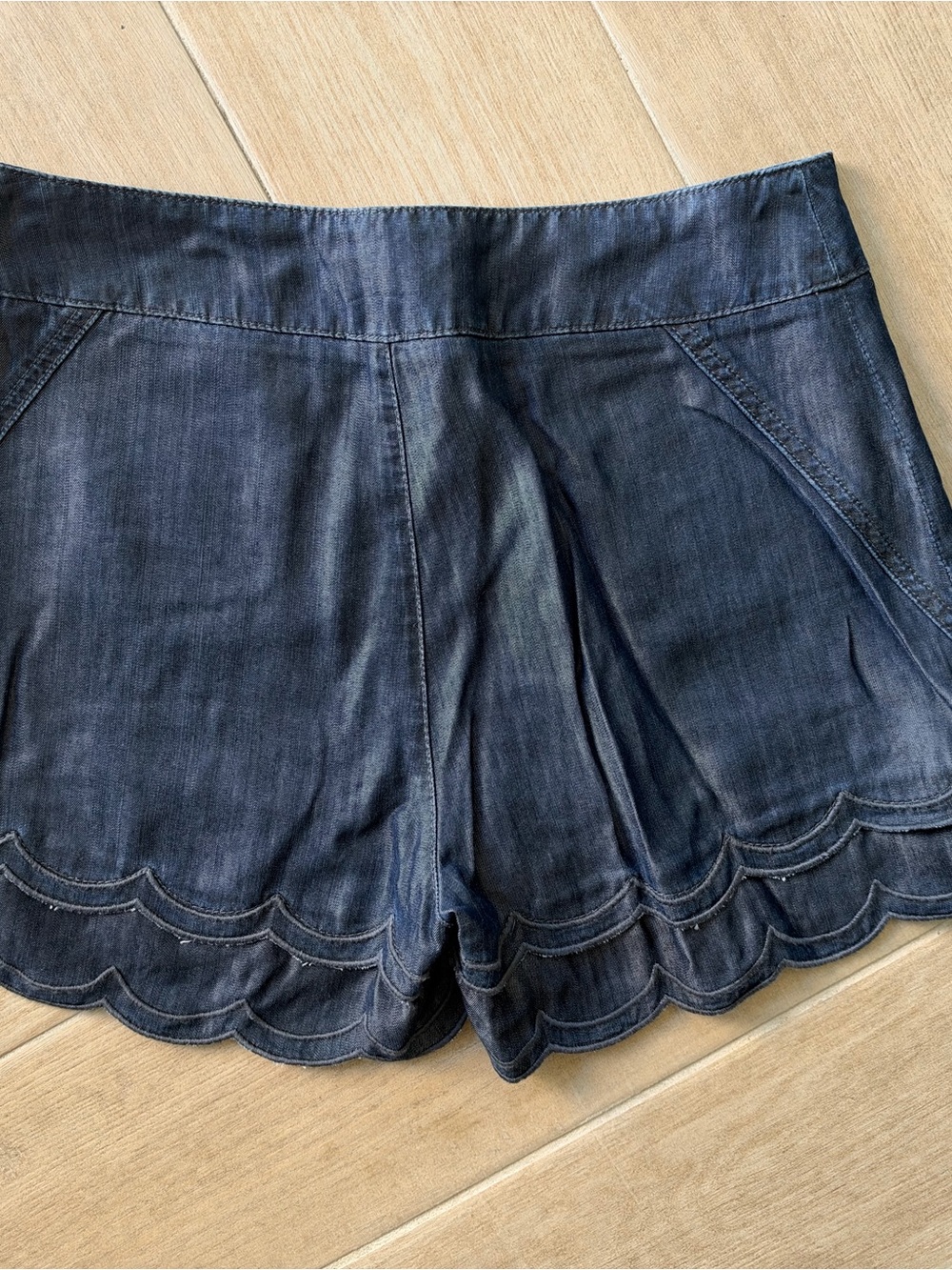 Ted Baker Dark Blue Scalloped Hem Denim Shorts